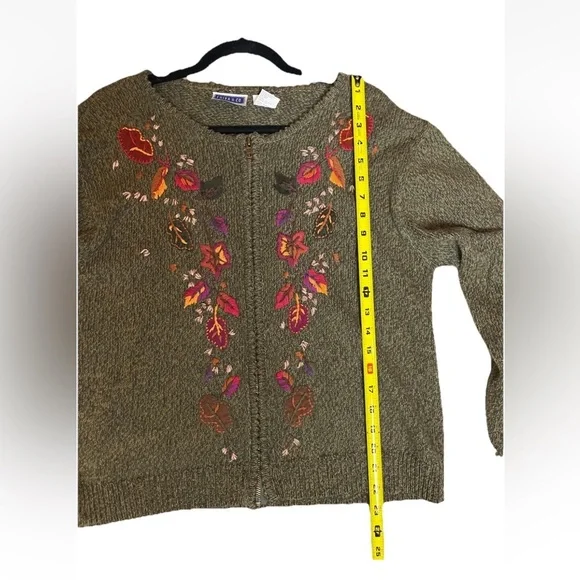 VTG Erika & Co Embroidered Cardigan Sweater XL Fall Leaves Cottage Grannycore - Picture 10 of 10